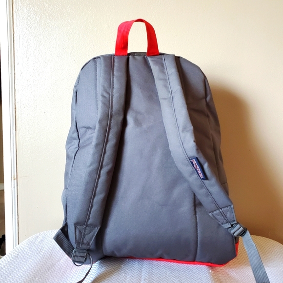 Jansport Grey Red Backpack Adjustable Straps School Hiking Pack Work - Picture 2 of 11